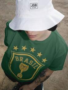 Brazil World Cup Soccer T-Shirt, 100% Cotton, Unisex, Men's, Women's, Plus Size, World Cup - 軍綠色 - 查看 3