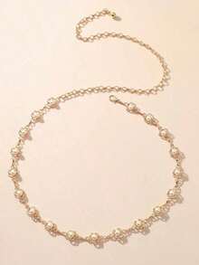 1pc Fashion Elegant Floral Faux Pearl Decor Waist Chain For Women Summer School Fall, Autumn, Halloween - 優雅 - 查看 1
