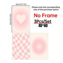 3幅现代简约粉色爱心帆布墙画海报，适用于房间家居装饰，美观实用，可选画框，复古风格，爱心渐变格纹印花，梦幻主题，春夏墙面装饰，适用于客厅、卧室、餐厅等室内空间，竖向无框画作及艺术印刷品，也适用于浴室、厨房、客厅、卧室、办公室等装饰。 - 多色 - 查看 15