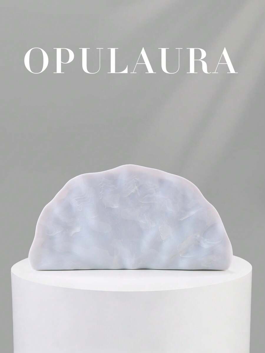 OpulAura Vintage Textured Shell-Shaped Metal Color Clutch Bag, Asymmetric Design, Magnetic Closure, Perfect For Parties, Weddings, Graduations, Galas, Birthdays, And Dance Events - White - View 1