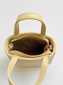 1pc Women's Solid Color PU Handbag, Fashionable Zipper Closure, Suitable For Dates & Gifts - Yellow - View 4