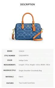 Túi đeo chéo một vai in họa tiết dành cho nữ hiệu Coach Rowan CDQ36IMTYV - Màu xanh chàm CDQ36IMTYV - Xem 6