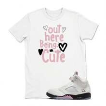 Matching Shirt For AJs5 Retro 5 Soft Pink Sneakers - Out Here Being Cute T-Shirts, AJs 5 35th Anniversary T-Shirt, Unisex Shirt To Match Sneakers - 款式 - 查看 1