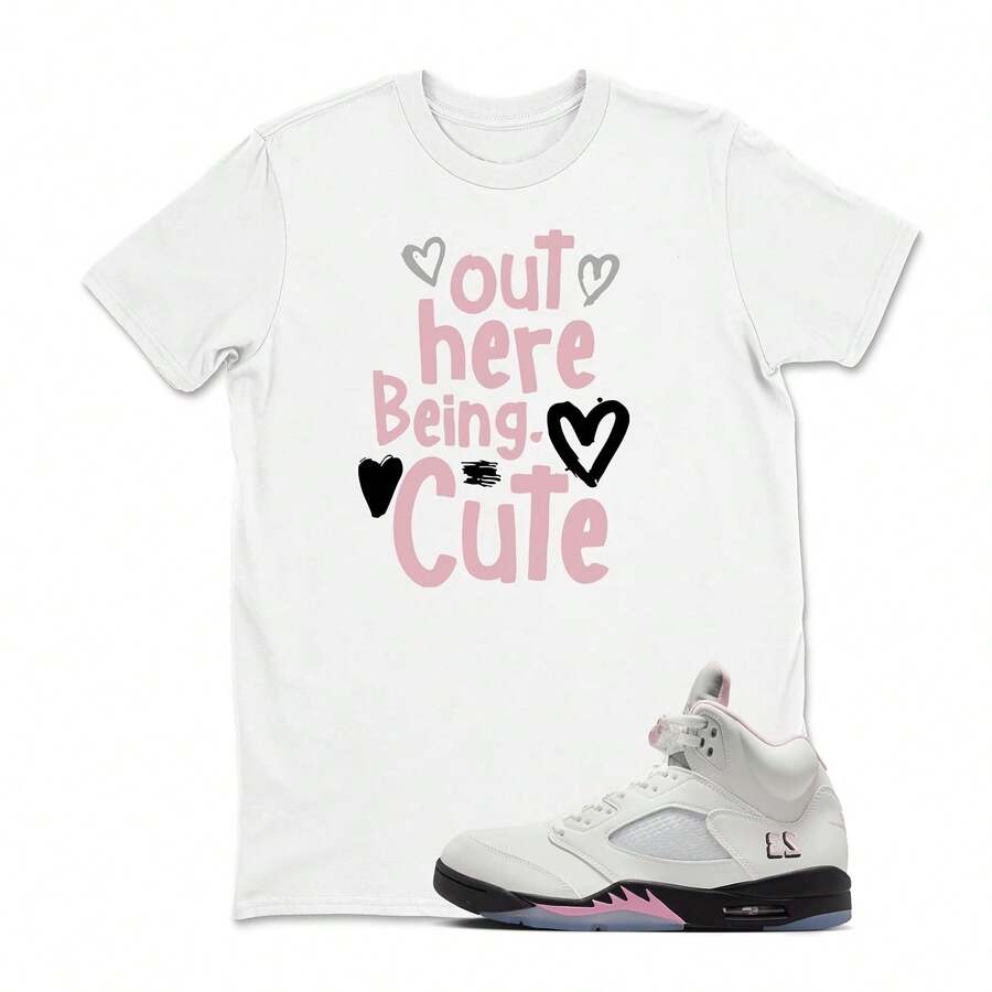 Matching Shirt For AJs5 Retro 5 Soft Pink Sneakers - Out Here Being Cute T-Shirts, AJs 5 35th Anniversary T-Shirt, Unisex Shirt To Match Sneakers - 款式 - 查看 1