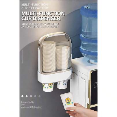 Paper Cup Dispenser - A Wall-Mounted Cup Holder Designed Specifically For Water Dispensers. It Accommodates Both Disposable Paper And Plastic Cups, Making It Ideal For Use In Homes, Bathrooms, Offices, Gyms, And Hospitals. (White / Green)