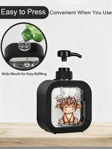Cute Highland Cow Floral Pattern Bathroom Dispenser Bottle, Creative Home Decor For Bathroom & Kitchen Sink, Suitable For Hand Wash, Sanitizer, Body Wash - Creative Lotion Bottle, Lotion Dispenser - Multicolor - View 6