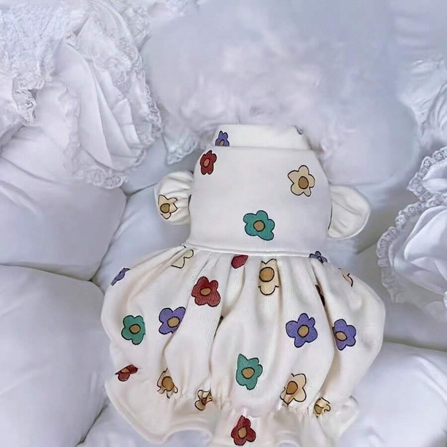 Floral Print Headband & Skirt Set, Bubble Skirt - White - View 1