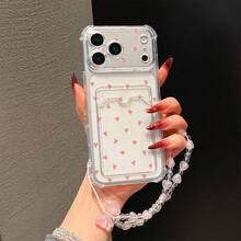 Transparent Card Slot Heart Design Phone Case With Lanyard, Compatible With IPhone, Galaxy, Honor, And Other Models, Transparent Wallet-Style Silicone Back Cover, Shock-Proof, Waterproof, Anti-Fall, Anti-Scratch - Multicolor - View 5