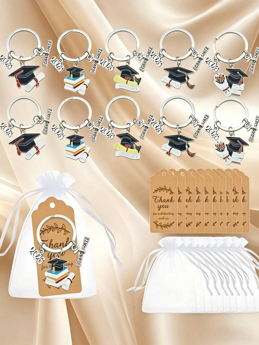 Bộ 15/45 móc khóa tốt nghiệp 2026 unisex, móc khóa hình mũ tốt nghiệp giọt dầu bằng hợp kim dễ thương, quà lưu niệm lễ tốt nghiệp, móc khóa huy hiệu tốt nghiệp, mặt dây chuyền ba lô/túi xách, phụ kiện xe hơi, dây đeo thẻ ID kiểu Gothic Y2K dễ thương, phụ kiện xe hơi, Giáng sinh (5 móc khóa, 5 thiệp cảm ơn, 5 túi dây rút, 15 móc khóa, 15 thiệp cảm ơn, 15 túi dây rút) - Nhiều màu - Xem 1