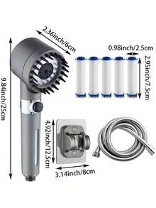 High Pressure Filtered ION Shower Head With 5-Stage Filtration & Hose Turbo Handheld Shower For Hard Water, Adjustable Spray Settings, Water-Saving Rain Spa Experience (Gray) - A - 查看 10