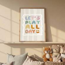 1件帆布壁畫，兒童房裝飾相框，Let's Play All Day! 壁畫，遊戲室裝飾，教育海報，勵志名言，波西米亞風格帆布壁畫，兒童名言藝術 - 非常適合裝飾遊戲室和兒童房。這些中性風格的海報非常適合幼兒房、兒童房、遊戲室、育嬰室和教室，使其成為送給新父母和嬰兒洗禮派對的完美禮物。 - 彩色 - 查看 10