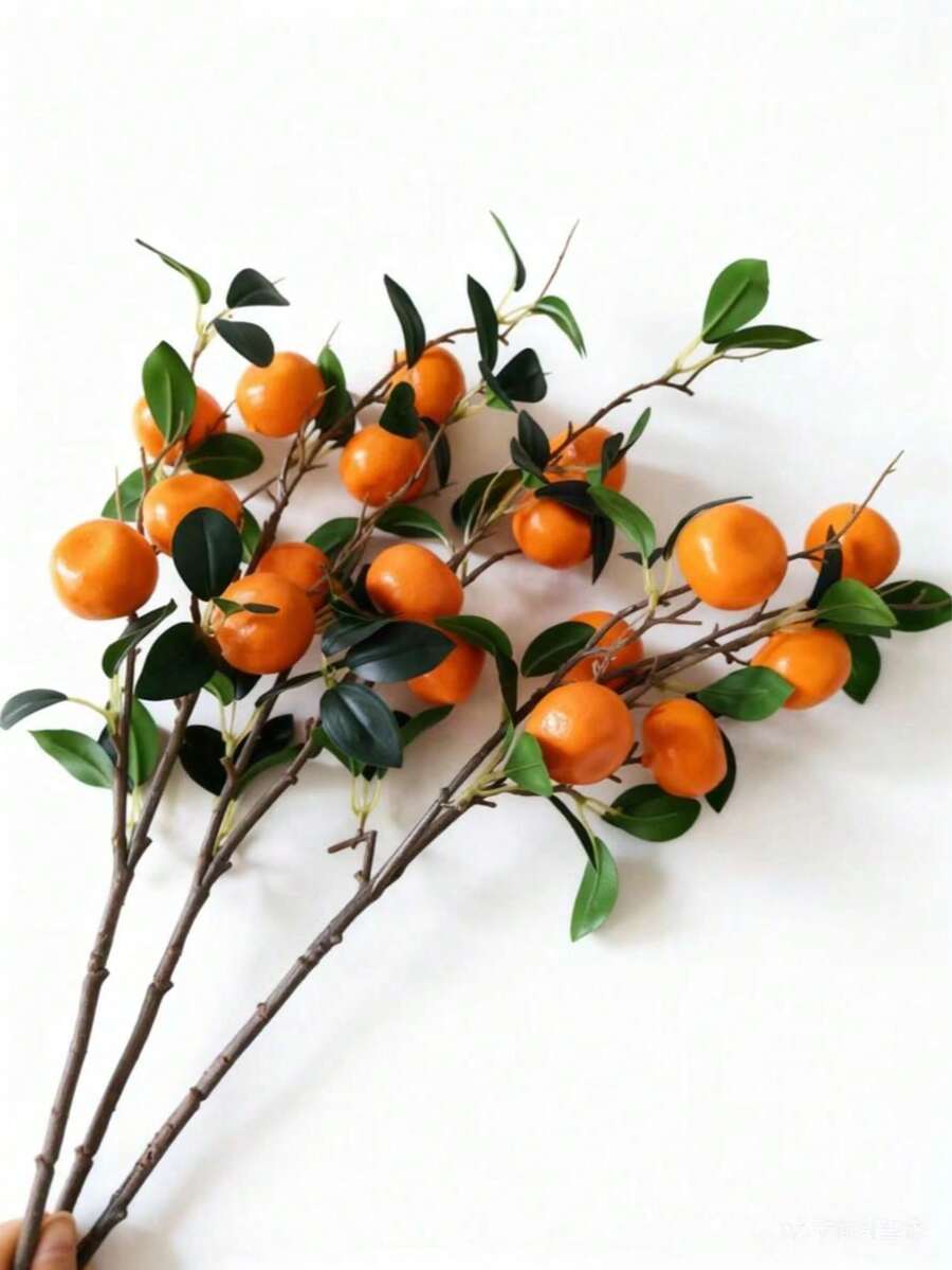 1/3pcs Artificial Orange Branches, Fake Citrus Stems, Fruit Decor, Suitable For Vases, Kitchen, Home, Party, Spring, Summer Decor, Valentine's Day, Wedding Decor, Gifts, Artificial Plants - Multicolor - View 1