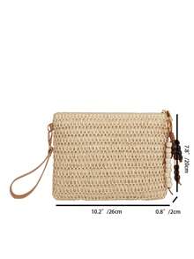 Túi xách cầm tay nữ tối giản sang trọng, túi đan bằng rơm, dung tích cực lớn, khóa kéo, nhiều ngăn, túi nhỏ, túi đeo vai, thích hợp cho hẹn hò, trà chiều, du lịch, đi làm. - Nhiều màu - Xem 3