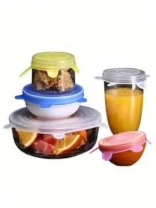 1/6pcs Silicone Stretch Lids, Food Bowl Covers, Reusable Food Saver Lids, Expandable Multi-Function Fruit & Vegetable Fresher Covers, Sealing Lids, Food Storage Containers, Reusable, Kitchen Accessories, Kitchen Storage Essentials, Tableware, Silicone Bowl Covers, Microwave Covers, Sealing Lids, Silicone Sealing Lids, Household Items - Multicolor - View 3
