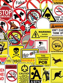 50pcs Cartoon Graffiti Warning Sticker Set, Fun Cartoon Warning Decorative Stickers, Waterproof For Laptop, Phone, Car, Skateboard, Water Bottle, Planner Scrapbook Supplies Scrapbooking - A - View 8