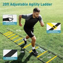 Agility Ladder Training Set, 20ft Speed Ladder With 4 Hurdles, Jump Rope, 12 Soccer Cones & Running Parachute, All-In-One Agility Speed Training Equipment For Soccer, Football, Basketball - Yellow - View 1