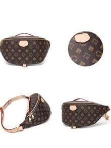 Vintage Monogram Print Fanny Pack For Women, Retro Poker Suit & Diamond Pattern Waist Bag, PU Leather Adjustable Strap Crossbody Sling Bag. - Coffee Brown - View 7
