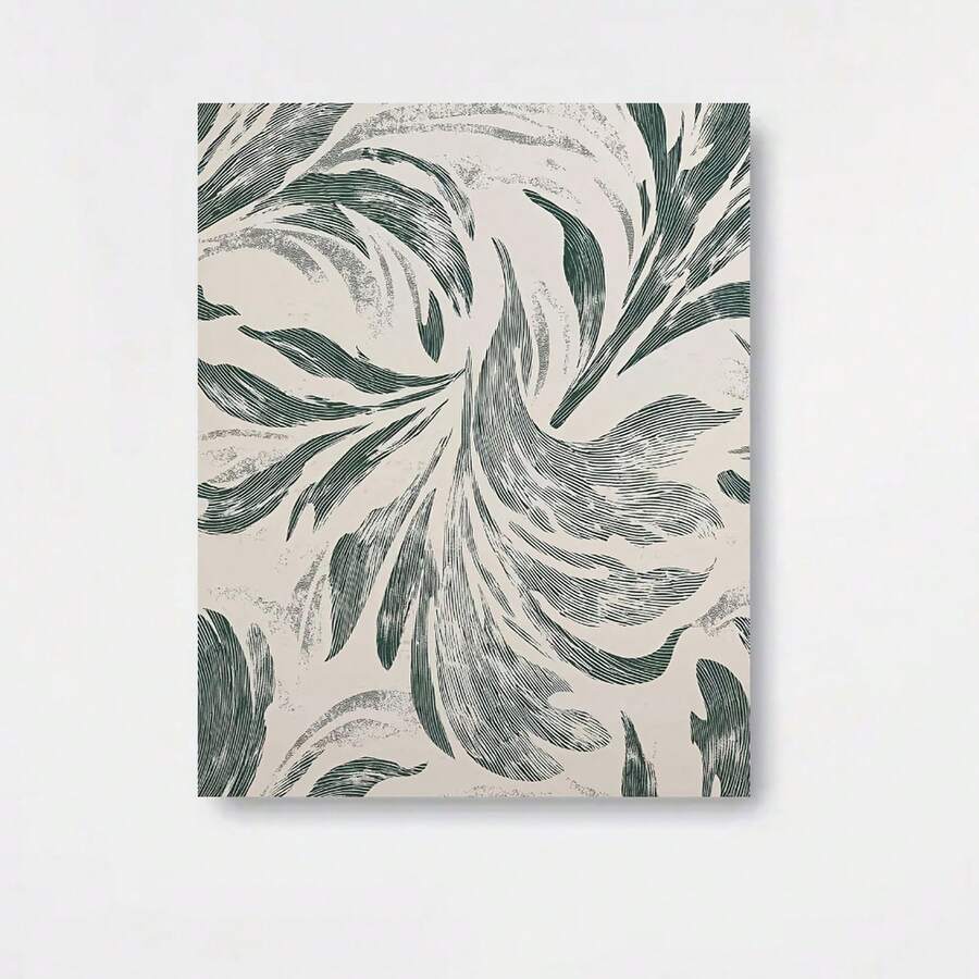 Póster 2D Plano, 2D Plano, 1 Pieza, Sin Marco, Vórtice Verde Abstracto, Impresión de Arte de Pared de Plantas Moderna, Decoración Minimalista Natural para el Hogar, Obra de Arte Contemporánea con Patrón de Hojas, Interesante Decoración de Pared de Lienzo Creativa para Dormitorios Familiares, Cocinas - Enmarcado - Ver 1