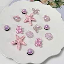14pcs Pink Cute Girl Series Shoe Charms, Including Crocodile, Starfish, Rose, Heart, Butterfly, Pearl, Teddy Bear, DIY Shoe Decorations, Suitable For Garden Shoes, Sandals, Clogs, Slippers, Perfect Birthday Party Small Gift - Multicolor - View 3