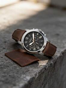 Fossil This Watch Features A Leather Strap, Presenting A Lightweight, Luxurious And Fashionable Style. The Blue Three-Hand Chronograph Dial Is Suitable For Both Business And Casual Occasions. The Watch Is Equipped With A Quartz Movement And Has Water Resistance Functionality. This Is A Men's Watch Model FS4813. - Black - View 2