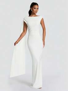 Vestido de playa elegante con volantes y cremallera de unicolor - Blanco - Ver 5