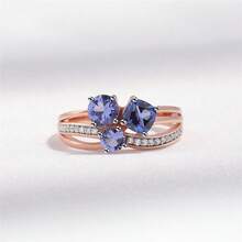Nhẫn hình trái tim ba viên đá Tanzanite mạ vàng hồng bằng bạc Sterling 925, thích hợp cho nữ giới đeo hàng ngày, làm quà cưới và quà kỷ niệm. - 1575 - Xem 18