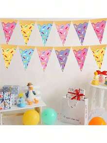 12 pièces Guirlande triangle donut, décoration de fête à thème, donut glace, drapeau triangle, bannière, royaume des bonbons, guirlande d'anniversaire, drapeau triangle glace, bannière dessert, fournitures de fête d'anniversaire, décoration saisonnière - multicolore - Voir 5