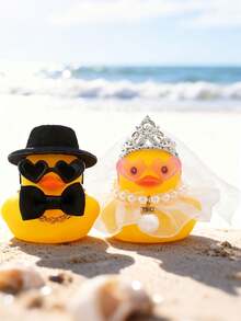2pcs Romantic Couple Duck Decoration Set, Bride & Groom Rubber Duck Wedding Favors, Bridal Shower Gifts, Party Favors, Wedding Ceremony Gifts, Wedding Anniversary Gifts, White Wedding Dress And Soft Top Hat, Fun & Elegant, Suitable For Couple Commemoration, Wedding Arch Tabletop Decor And Holiday Atmosphere Decoration - A - View 2