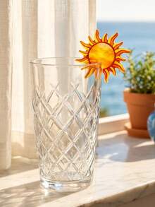 1pc/5pcs Bohemian Style Sun Shell Cup Identifier Plate, Reusable Starry Sky & Ocean Theme Cup Identifier, Themed Cup Labels, Colorful Glass Decor, Party Drink Accessories, Gold-Rimmed Sun Shell Cup Identifier, Beach & Sunshine Theme Party Cup Labels, Wedding Reception Glass Cup Identifier, Summer Theme Drink Identifier, Home Party Accessories - Multicolor - View 10