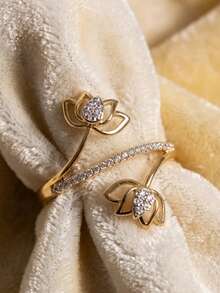 Nhẫn đôi cao cấp, siêu sáng bóng, hình học, đính đá Cubic Zirconia tròn, quà tặng trang sức cho lễ đính hôn, đám cưới và tiệc tùng. - Màu vàng - Xem 2