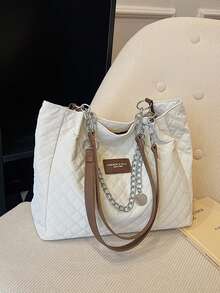 Sac à main à fermeture éclair pour usage quotidien, sac fourre-tout avec chaîne en métal, sac fourre-tout minimaliste à une épaule avec chaîne, convient aux adolescentes, étudiantes, jeunes professionnelles et employées de bureau, parfait pour le bureau, les affaires et les déplacements - Blanc - Voir 3