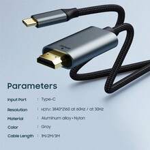 USB C To HDTV Cable, 4K@60Hz UHD USB 3.1 Type-C To HDTV 2.0 Cord For Home Office, Thunderbolt 3/4 Compatible With MacBook Pro, Galaxy S25 Ultra, Pro And More - Grey - View 10