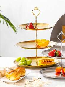 3pcs/4pcs European Style Multi-Layer Cake Stand (2pcs/3pcs Trays + 1pc Stand), Suitable For Daily Use, Perfect For Displaying Snacks And Fruits, Widely Used For Tea Parties And Party Decorations, Suitable For Cupcakes, Donuts, Fruits, Kitchen, Christmas Gift - Gold - View 8