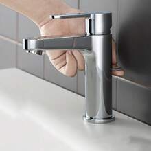 Grifo de lavabo con desagüe de varilla, grifo pequeño para baño, aseo de invitados, color plata. - S - Ver 2