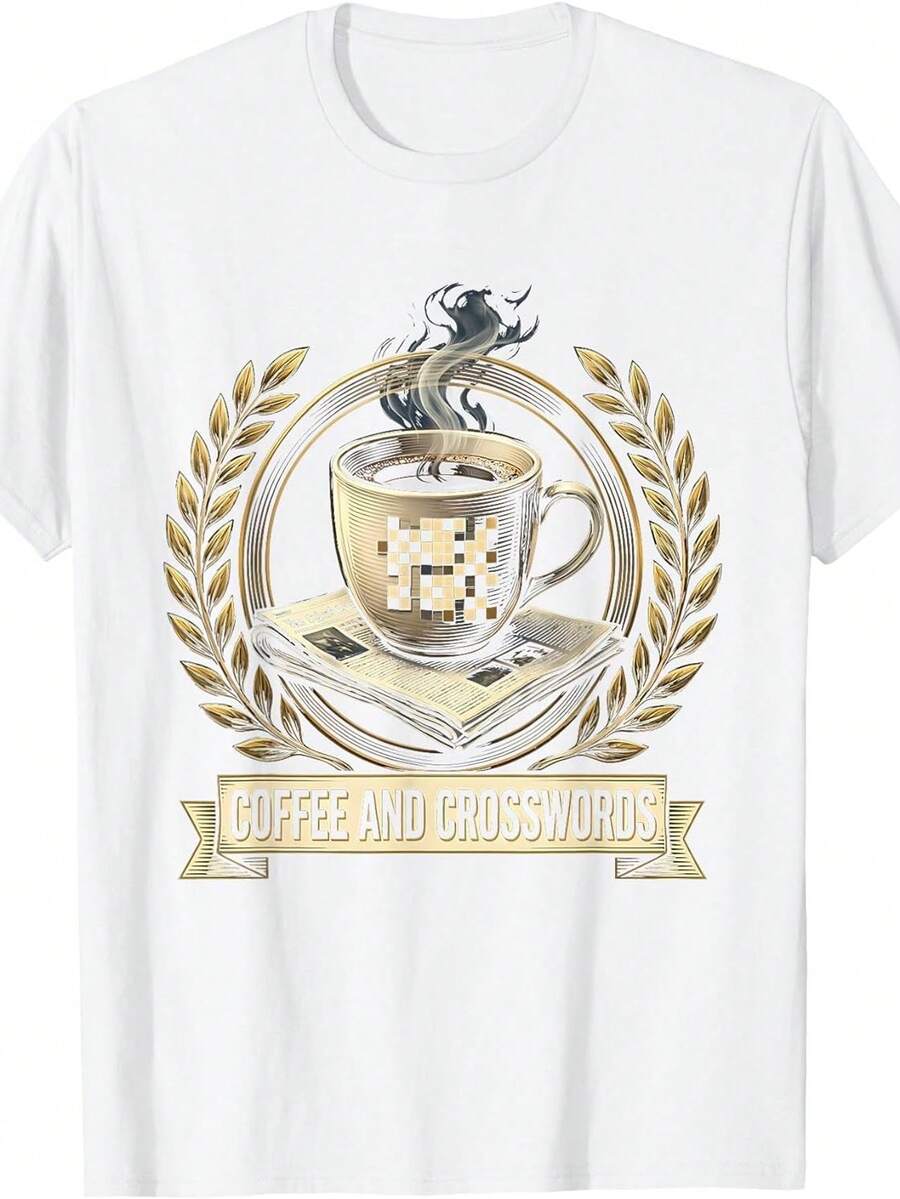 Coffee And Crossword Puzzle T-Shirt For Retirees - White - View 1