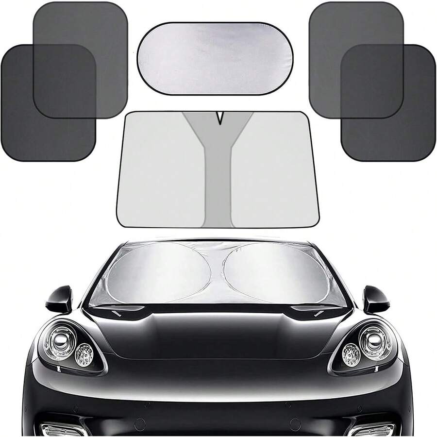 Parasoles de Coche, Parasol para Auto Parabrisas, Parasol Plegable para Coche 6 Piezas - Protector Parabrisas con Bolsa de Almacenamiento, Apto para todoterrenos y la mayoría de turismos - 1 - Ver 1