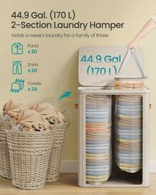 Laundry Basket, 44.9 Gal. Laundry Hamper, 2 Compartments, Easy Assembly, With Lid And Handles, Removable Liners - 卡布奇諾米色 - 查看 4