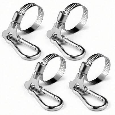 Bộ 4 kẹp cờ bằng thép không gỉ bền chắc, đường kính điều chỉnh được từ 0,75-1,2 inch, kiểu móc treo, thích hợp cho thuyền, du thuyền, xe tải, xe địa hình, vườn, nhà cửa - Vòng kim loại gắn cờ, không cần nguồn điện hoặc pin.