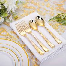 200/100/50件金色沙拉叉/甜点勺,可重复使用餐具,适用于餐饮服务,可用于情人节派对、父亲节、婚礼、午餐、家庭聚会、订婚派对、烧烤、晚餐、生日、节日、退休庆祝、户外野餐、毕业典礼、自助餐、餐饮服务等场合。 - 金色 - 查看 5