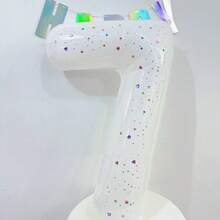 大型乳白色数字铝箔气球，配有彩色闪亮贴纸，适用于生日派对装饰、拍照道具、婚礼周年纪念布置等场合，数字0-9 - 數位氣球+貼紙 - 查看 9