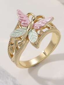 Cincin Dua Warna Berukir Daun Berongga yang Modis, Cocok untuk Jamuan, Pesta, Hadiah Liburan & Perhiasan (Berbagai Warna) - MultiWarna - View 4