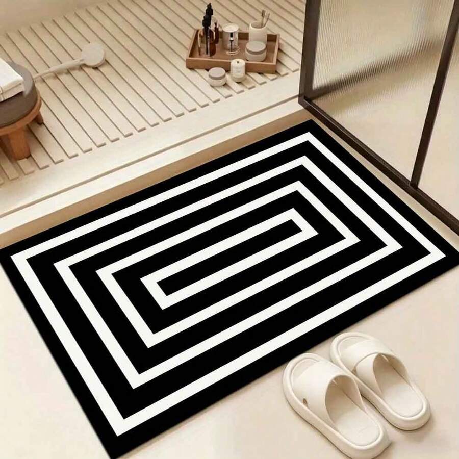 1pc Reversible Non-Slip Rubber Backing Machine Washable Indoor/Outdoor Mat - Black & White Striped Geometric Design With Paisley & Checkered Patterns, Durable Non-Woven Fabric & Rubber For Front Door, Porch, Balcony - Farmhouse Decor, Porch Decoration, Modern Aesthetic, Stable Outdoor Mat For Birthday Anniversaries, Valentine's Day, Thanksgiving, Christmas, Halloween, Wedding, New Year Gifts.Ideal Gifts For Her, Him, Family Members, Boyfriends, Girlfriends, Fathers, Mothers, Lovers, Daughters, Sons, Grandfathers, Grandmothers, Friends, Classmates, And Pets.Suitable For Car, Bedroom, Living Room, Office, Bedroom Decor, Indoor And Outdoor Decorative Mat, Fall Decor, Fall Decorations For Home, Christmas Party Theme Mat, Christmas Decor, Office Decoration. - trắng - Xem 1