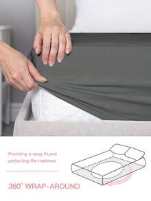 HONEYMOON 1pc Plain Fitted Sheet,100% Polyester Fabric Lightweight Cloud-Like Feel Bedding Mattress Cover, Fits 9-12inches Deep Pocket, Soft And Breathable, Shrink-Resistant-T F Q K Size For Home And Dorm, Oeko-Tex Certified, Good Gift For Mom, Dark Gray - Dark Grey - View 5