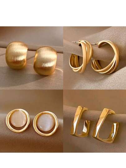 Set de 8 pendientes de metal elegantes y de alta gama con estilo retro de Hong Kong