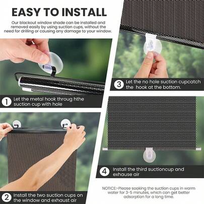 Blackout Roller Shades, Movable Patio Sun Shade, Built-In Honeycomb Blinds, No Drilling Required, Light Blocking