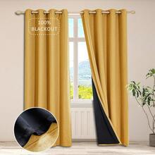 GRALI Juego de Cortinas Ojales, Tela Térmica Oscurecimiento de Habitacion Doble Vista de Zigzag, Turquesa Verde, 132 x 241 cm, 2 Paneles - Zigzag 100% negro - Amarillo - Ver 13