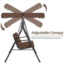 YODOLLA Outdoor Patio Swing Chair, 3 Seater Canopy Swing With Removable Cushion And Weather Resistant Powder Coated Steel Frame - Brown - View 4