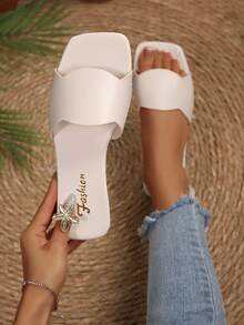 Sandal đế bằng thời trang đa năng dành cho nữ, thích hợp cho mùa hè. - trắng - Xem 1