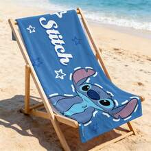 迪士尼《星际宝贝》沙滩巾 - 醒目的“史迪奇”名字和头像，搭配星星图案，适用于泳池和海滩 - A - 查看 1