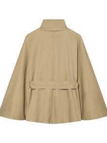 Women's Elegant Solid Color Stand Collar Waist-Cinching Short Cape Jacket With Belt And Front Buttons, For Daily Wear - Khaki - View 5